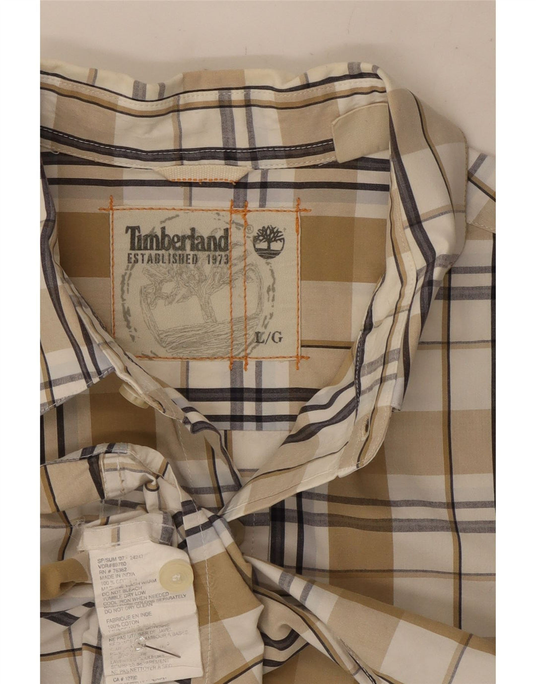 Timberland Herren-Kurzarmhemd, groß, beige, kariert, Baumwolle