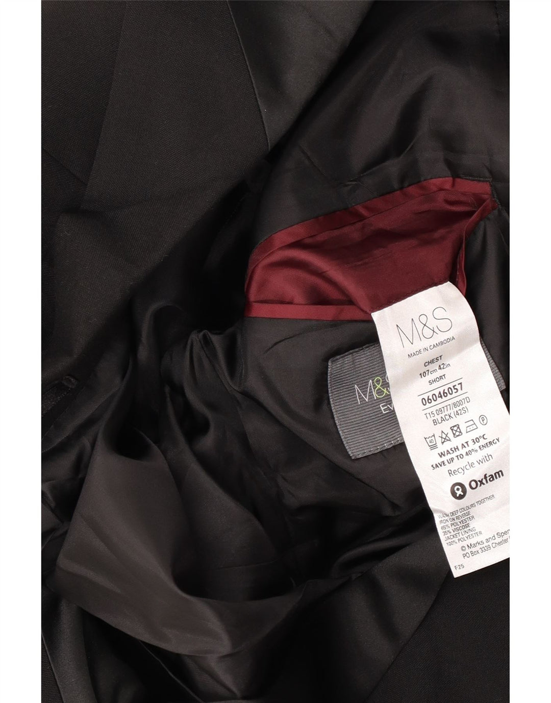 Marks & Spencer Herren-Blazer, kurz, mit 2 Knöpfen, UK 42, XL, Schwarz, Polyester
