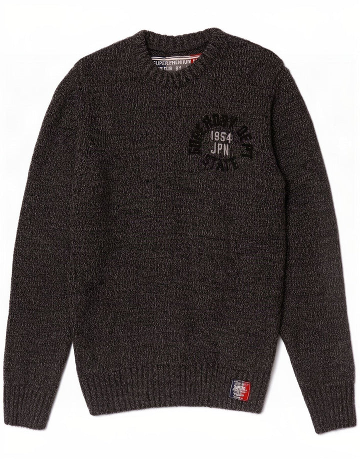 Superdry Herren-Pullover mit grafischem Rundhalsausschnitt, Mittelgrau geflecktes Acryl