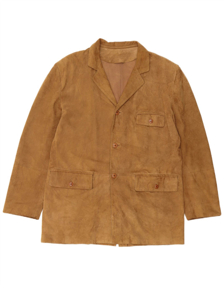 VINTAGE Herren 3-Knopf-Wildleder-Blazerjacke UK 40 Großes beiges Leder