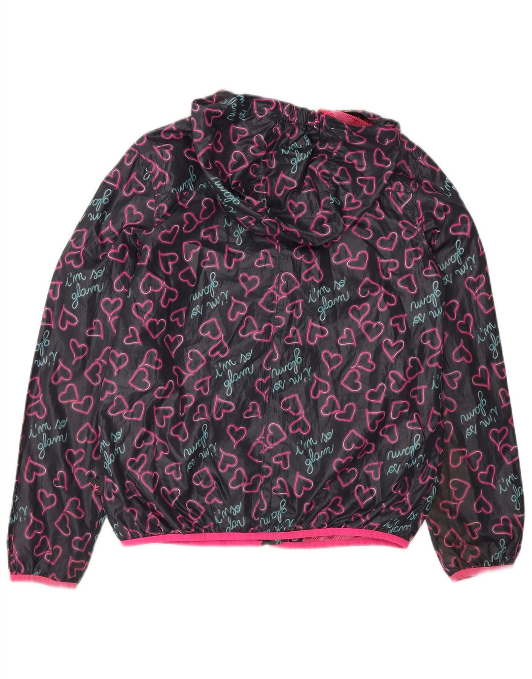 BENETTON Mädchen-Regenjacke mit grafischer Kapuze, 11–12 Jahre, 2XL, graues Herz