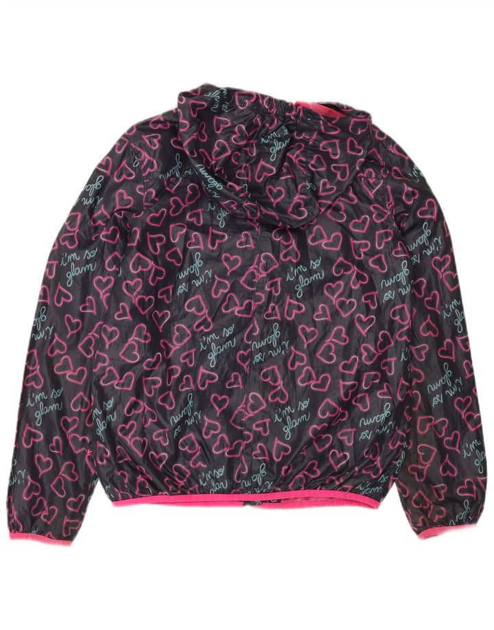 BENETTON Mädchen-Regenjacke mit grafischer Kapuze, 11–12 Jahre, 2XL, graues Herz