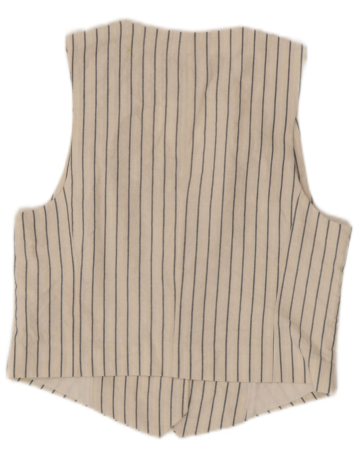 Zara Damen Weste UK 12 Mittelweiß gestreifte Baumwolle