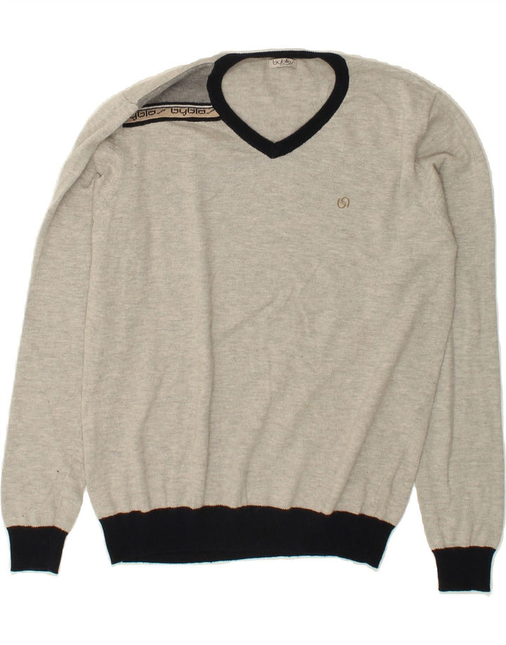 BYBLOS Boys V-Neck Jumper Sweater 15-16 Years Grey Cotton Vintage Byblos and Second-Hand Byblos from Messina Hembry 