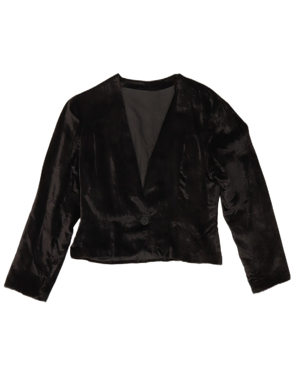 Vintage Damen Samt Bolero Jacke UK 10 Small Schwarz