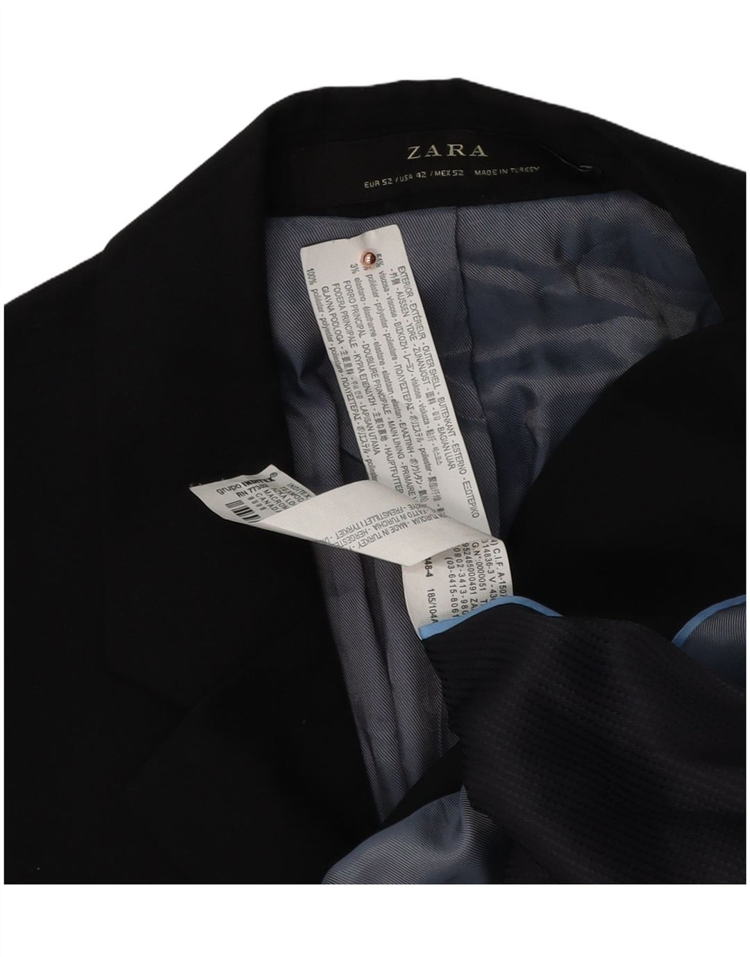 Zara Herren-Blazer mit 2 Knöpfen, EU 52, groß, schwarze Viskose