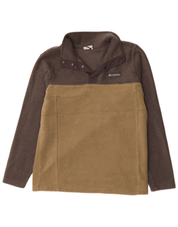 Columbia Herren-Fleecepullover mit Knopfkragen, mittelbeigefarbenes Farbblock-Polyester