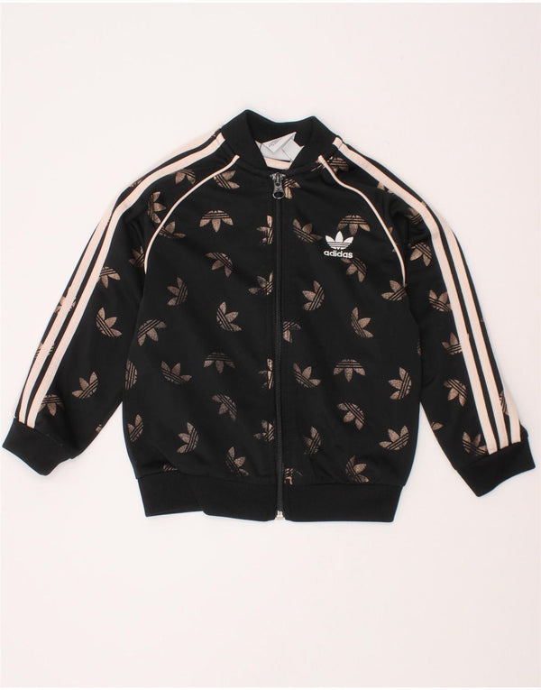 Adidas Mädchen-Trainingsanzugoberteil mit Grafik, 3–4 Jahre, schwarzes Polyester