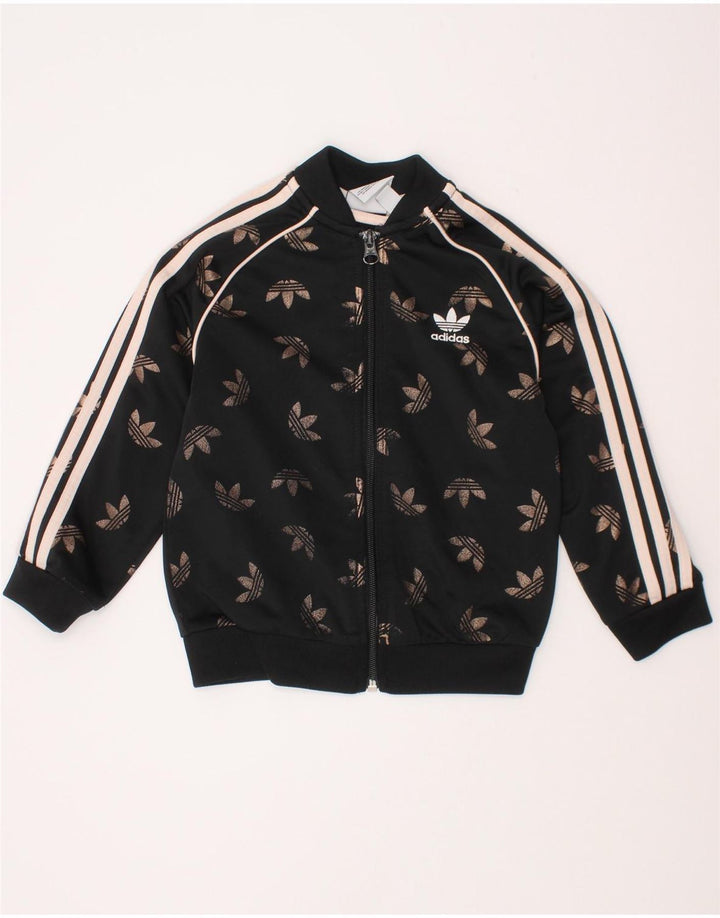 Adidas Mädchen-Trainingsanzugoberteil mit Grafik, 3–4 Jahre, schwarzes Polyester