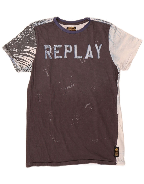 Replay Grafik-T-Shirt für Jungen, 11–12 Jahre, graue Farbblock-Baumwolle
