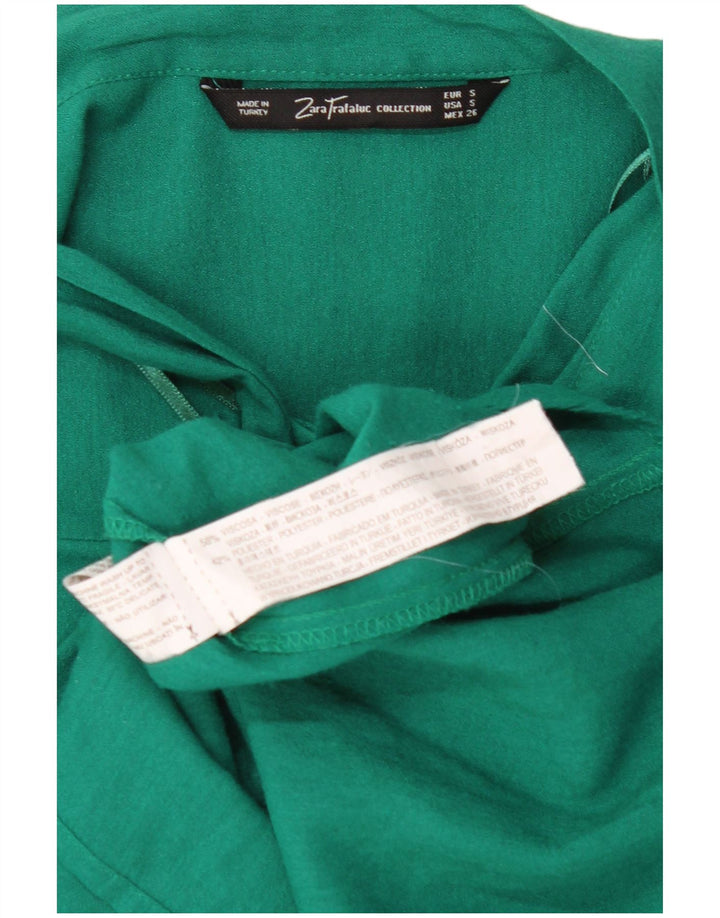ZARA Womens Front Tie Top Long Sleeve UK 10 Small Green Viscose