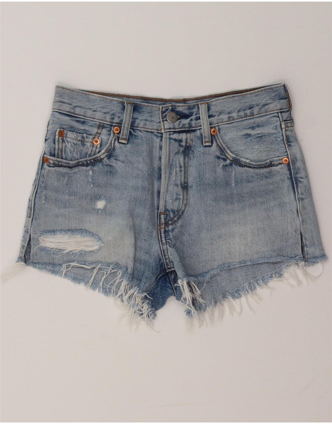 LEVI'S Damen 501 Distressed Denim Shorts W24 XS Blaue Baumwolle