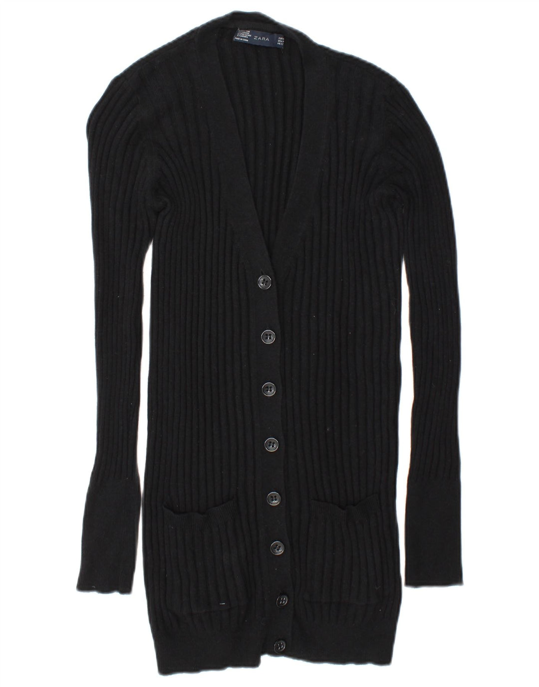 Zara Damen-Cardigan-Pullover UK 14 Mittelschwarze Baumwolle