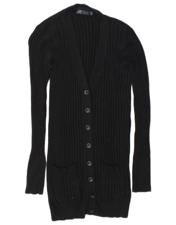 Zara Damen-Cardigan-Pullover UK 14 Mittelschwarze Baumwolle