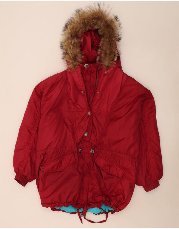 Vintage Damen Kapuzenmantel in Übergröße, gepolstert, UK 18, XL, Burgunderrot, Polyamid