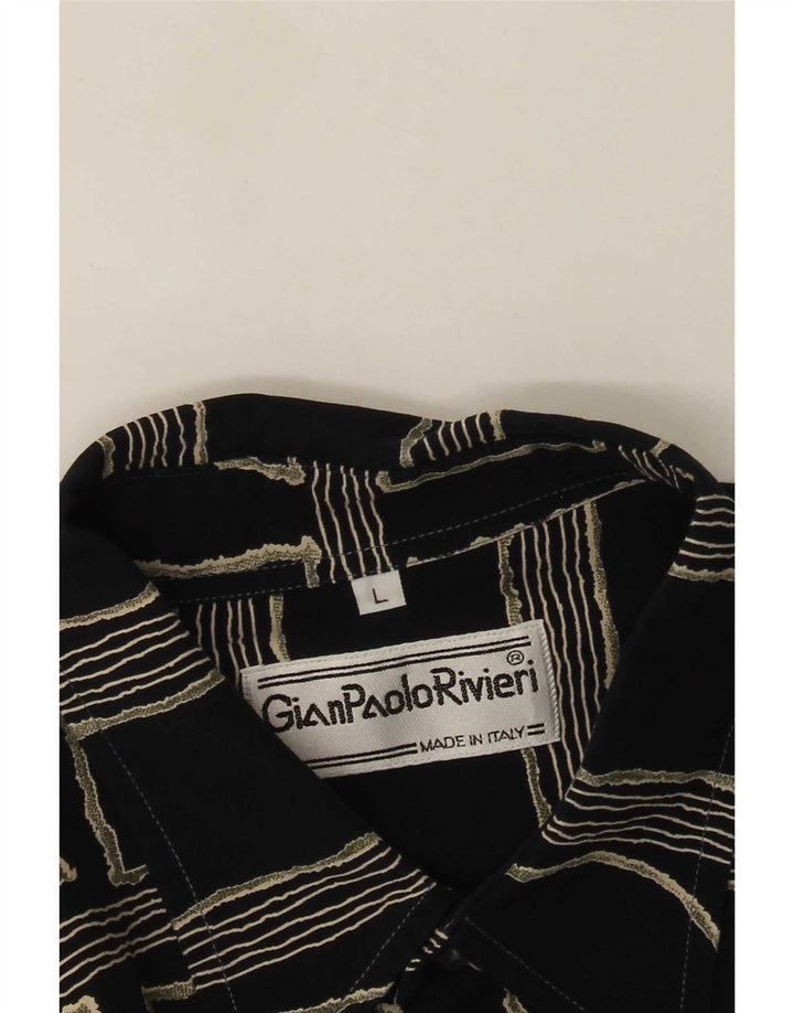 Vintage Herren Kurzarmhemd groß schwarz geometrisch
