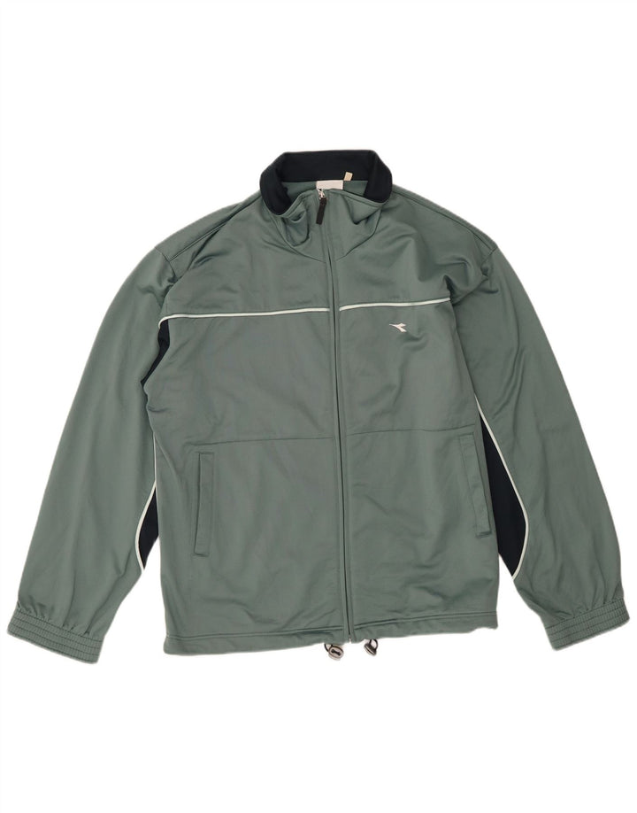 Diadora Herren-Trainingsanzug-Oberteiljacke IT 48 Mittelgrünes Colourblock-Polyester