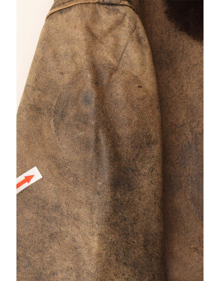 Schott Herren-Pilotenjacke aus grafischem Leder, UK 42, XL, braunes Leder