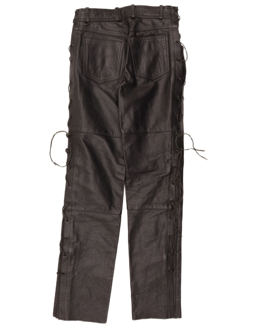 Vintage Damen Gerade Lederhose IT 42 Medium W30 L32 Schwarzes Leder