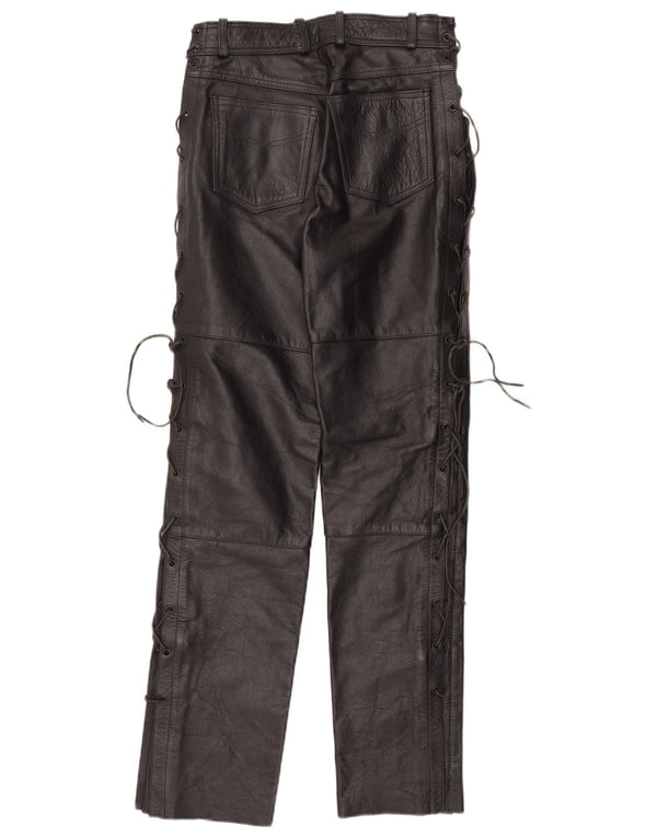 Vintage Damen Gerade Lederhose IT 42 Medium W30 L32 Schwarzes Leder