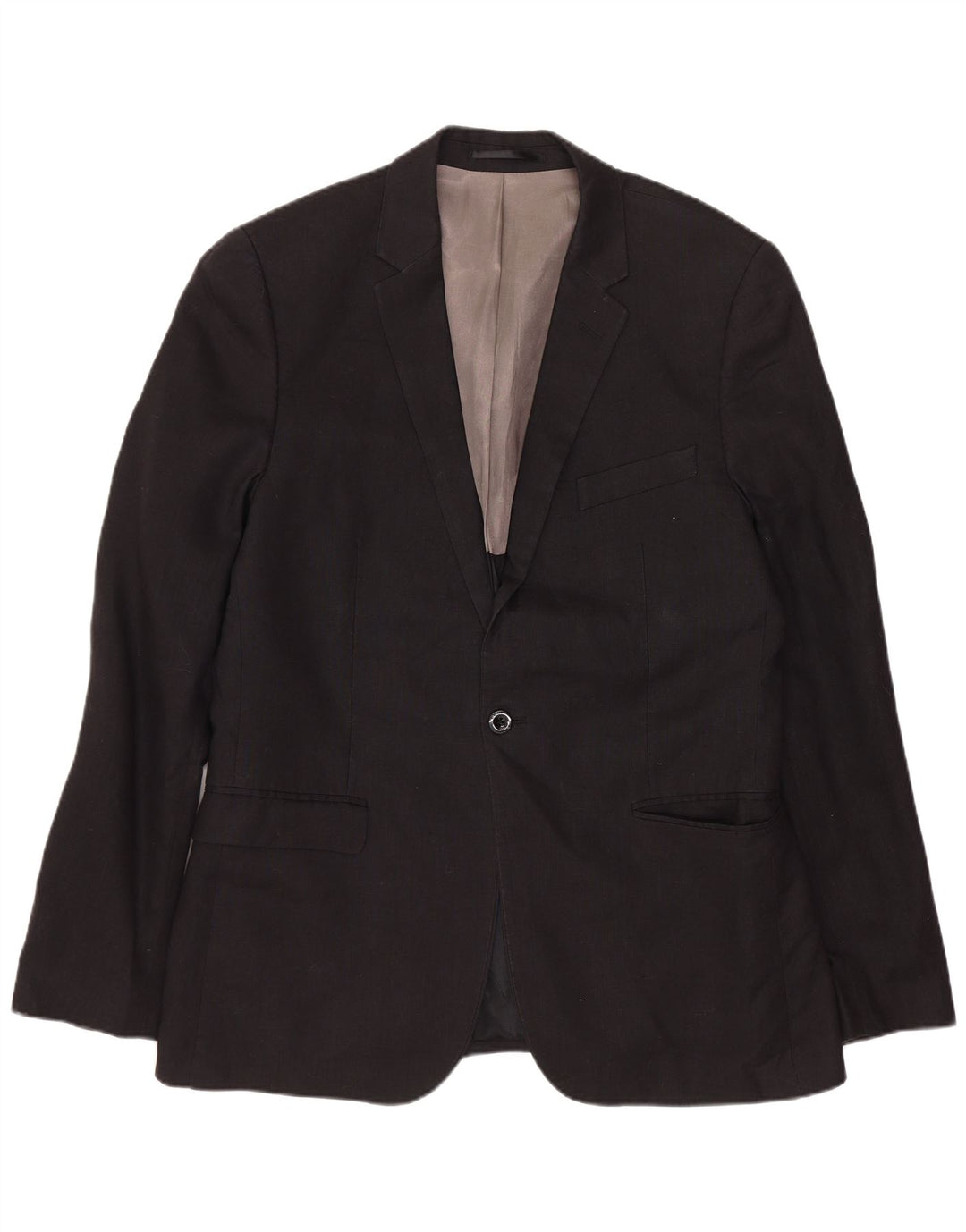 DKNY Herren Slim Fit 1-Knopf-Blazerjacke UK 40 Große schwarze Wolle