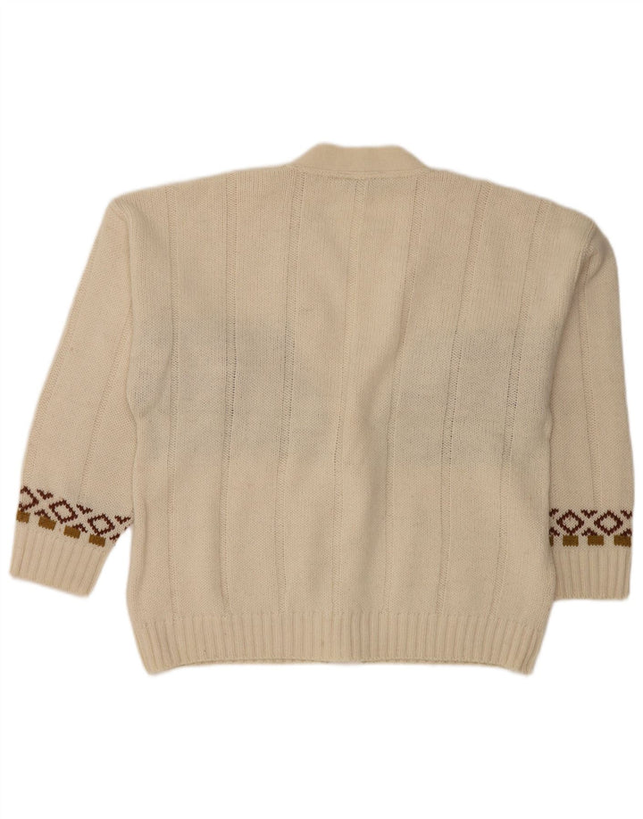 Vintage Herren Cardigan Pullover Mittelweiß Fair Isle