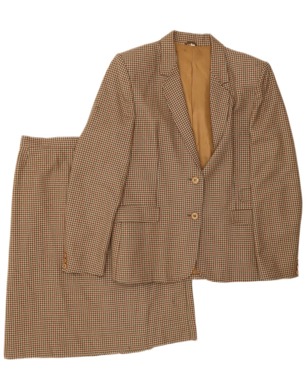 Vintage Womens 2 Button Piece Skirt Set IT 48 XL Brown Houndstooth