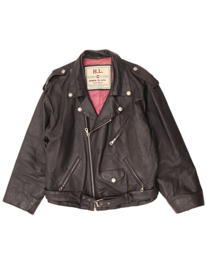 HARRIS de LUCA Herren-Leder-Bikerjacke UK 38 Mittelschwarzes Leder
