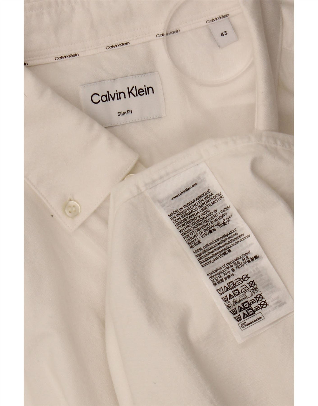 CALVIN KLEIN Herren Slim Fit Hemd Größe 43 Große weiße Baumwolle