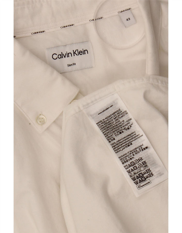 CALVIN KLEIN Herren Slim Fit Hemd Größe 43 Große weiße Baumwolle