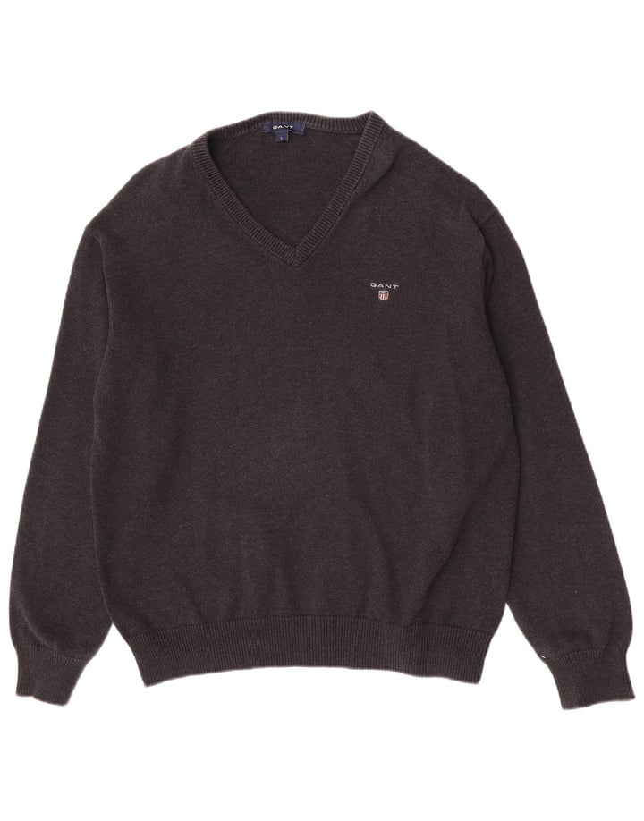 Gant Herren-Pullover mit V-Ausschnitt, groß, aus grauer Baumwolle
