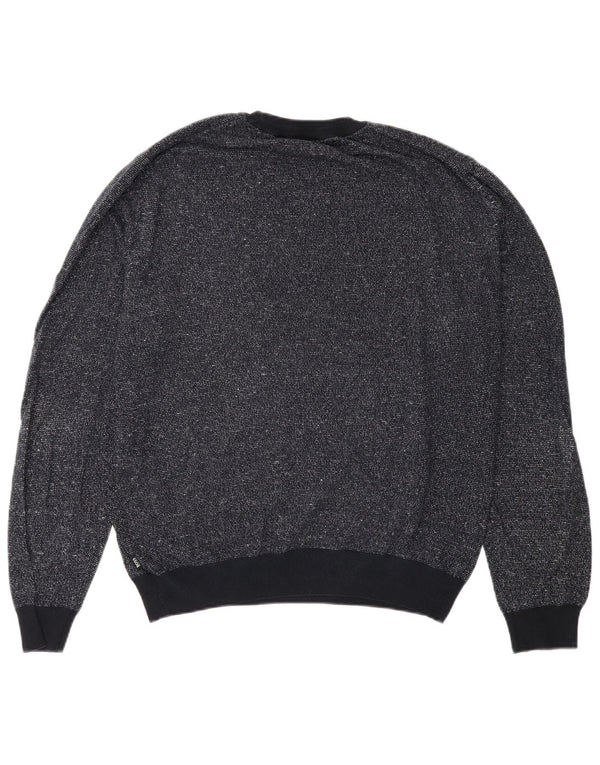Hugo Boss Herren-Pullover, lockere Passform, Rundhalsausschnitt, Größe S, Marineblau meliert
