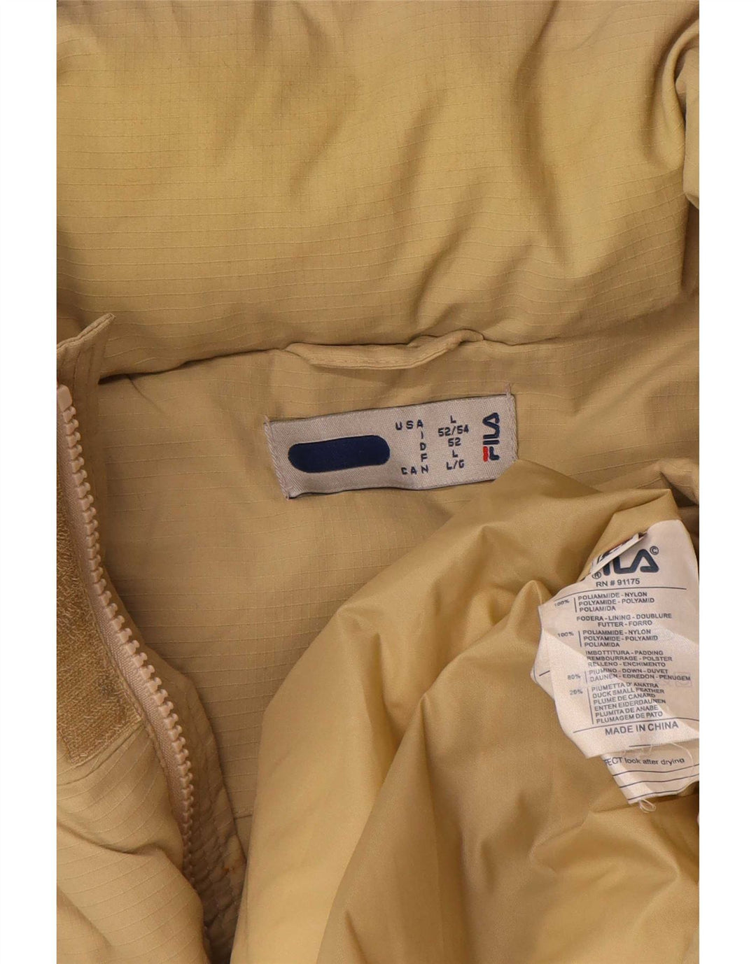 Fila Herren-Mantel mit Kapuze, gepolstert, UK 40, Größe L, Beige, Polyamid