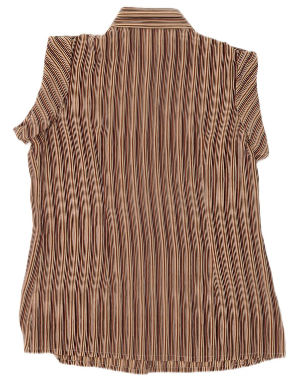 Cherie Damen-Militär-Kurzarm-Hemdbluse, Größe 46, groß, braun gestreift