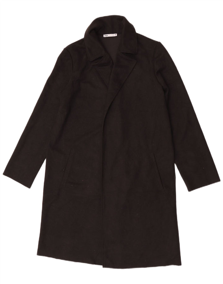 Zara Womens Open Overcoat UK 10 Small Schwarz Polyester