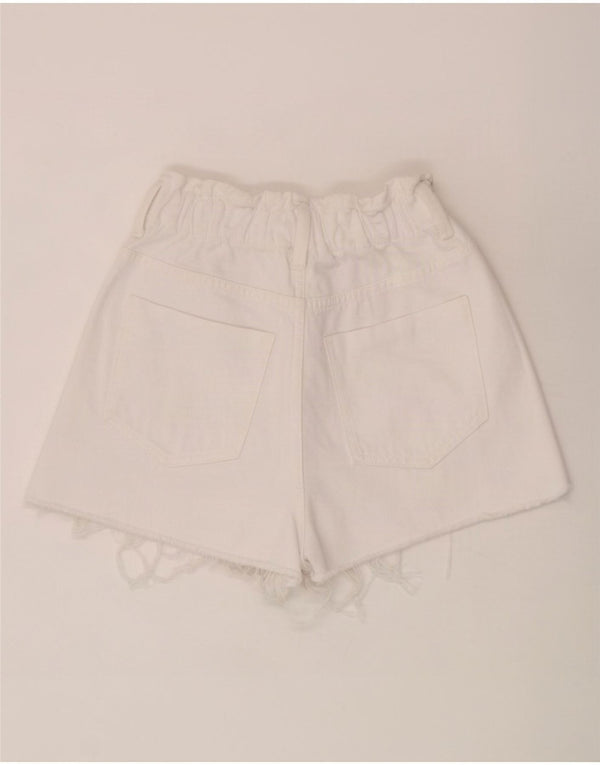 Zara Damen Jeansshorts mit hoher Taille, EU 34, 2XS, W22, weiße Baumwolle