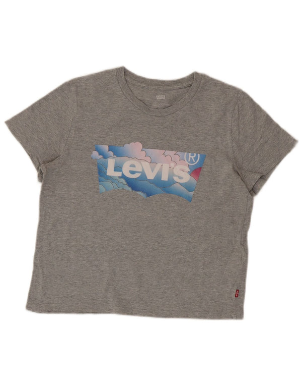 Levi's Damen Crop Graphic T-Shirt Top UK 10 Small Grau Baumwolle