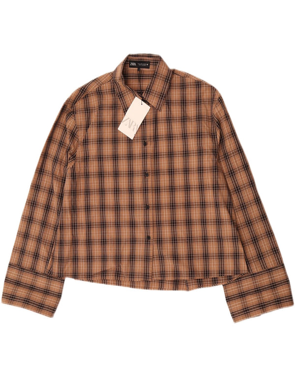 Zara Damen-Oversize-Hemd, UK 10, klein, braun kariert, Baumwolle