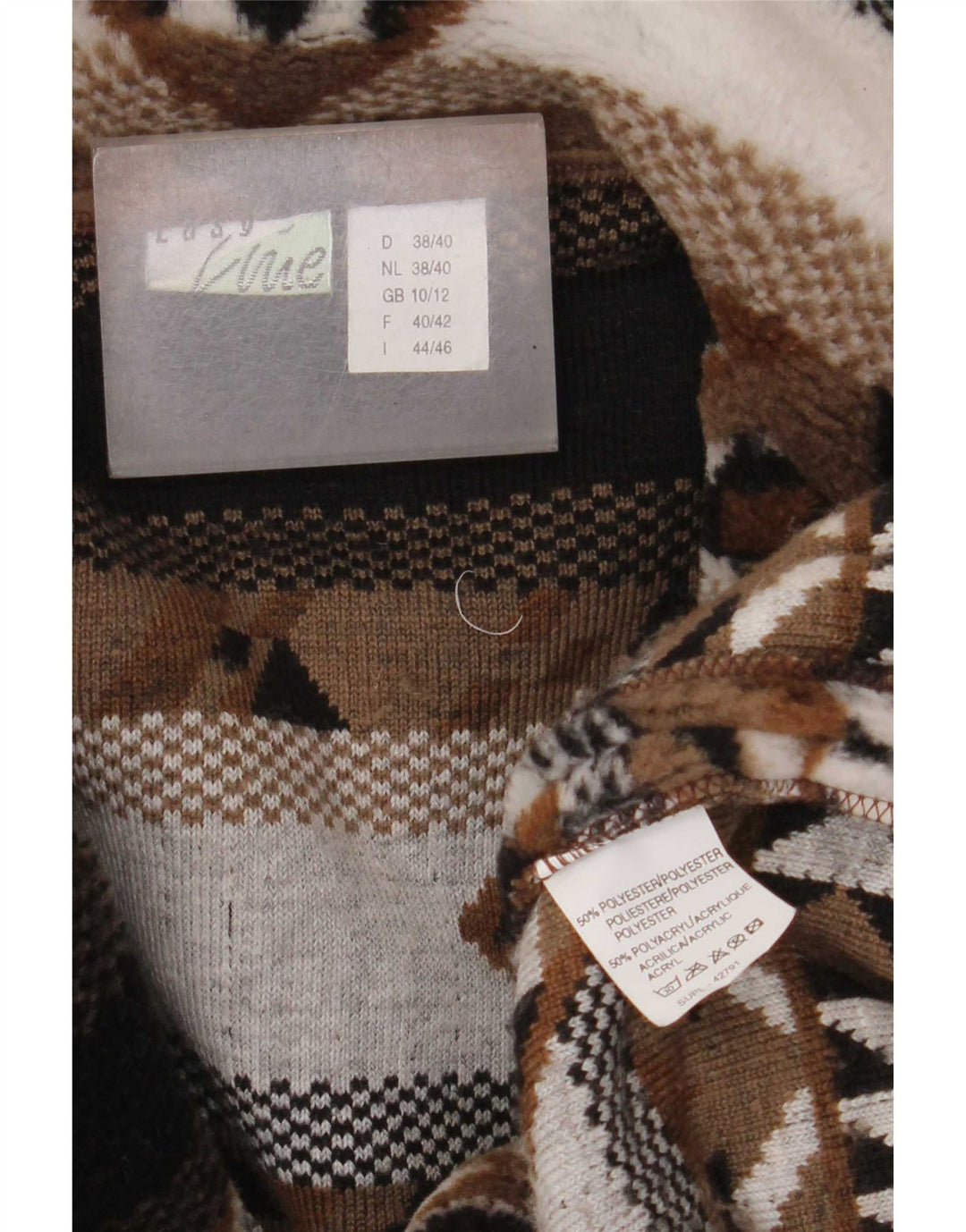 Vintage Damen Übergroßer Strick-Dufflecoat UK 10/12 Small Brown Fair Isle