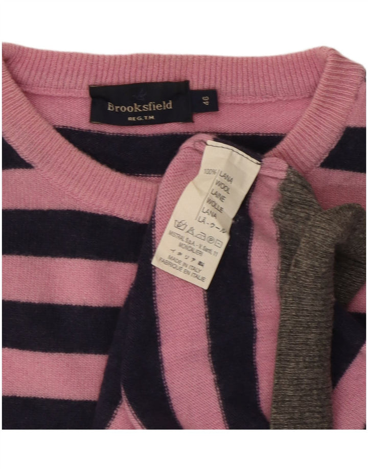 Brooksfield Herren-Pullover mit Rundhalsausschnitt, IT 46, kleine rosa gestreifte Wolle