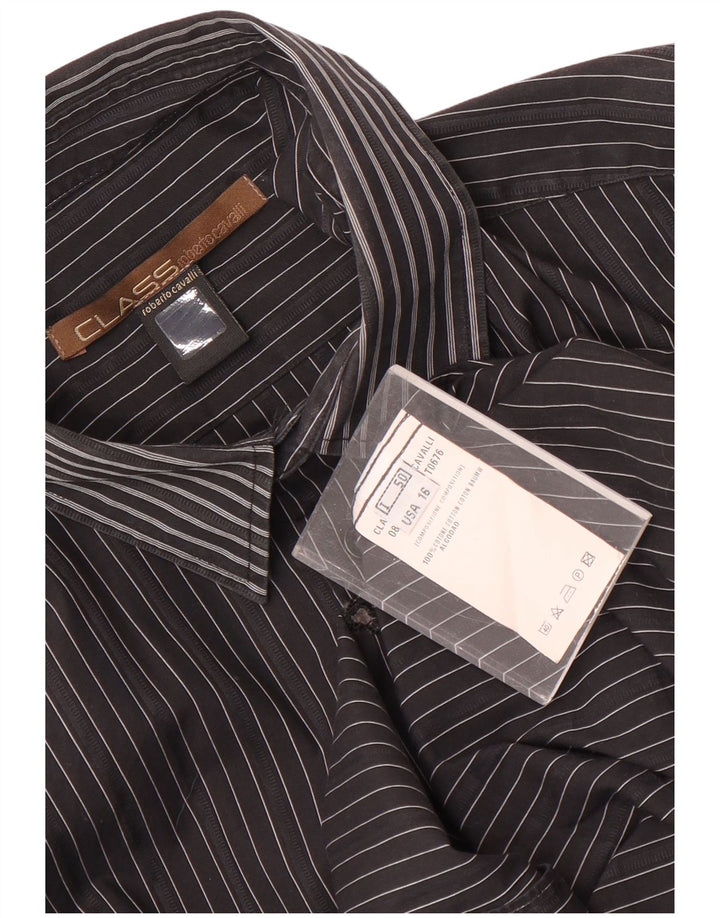 Roberto Cavalli Herrenhemd IT 50 Mittelschwarze Nadelstreifen-Baumwolle