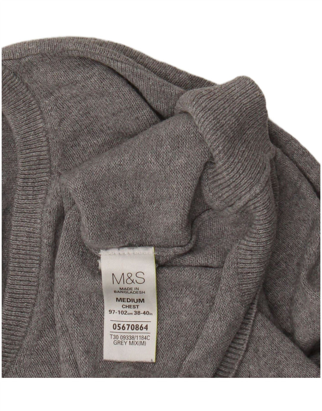 Marks & Spencer Herren-Pullover mit V-Ausschnitt aus mittelgrauer Baumwolle