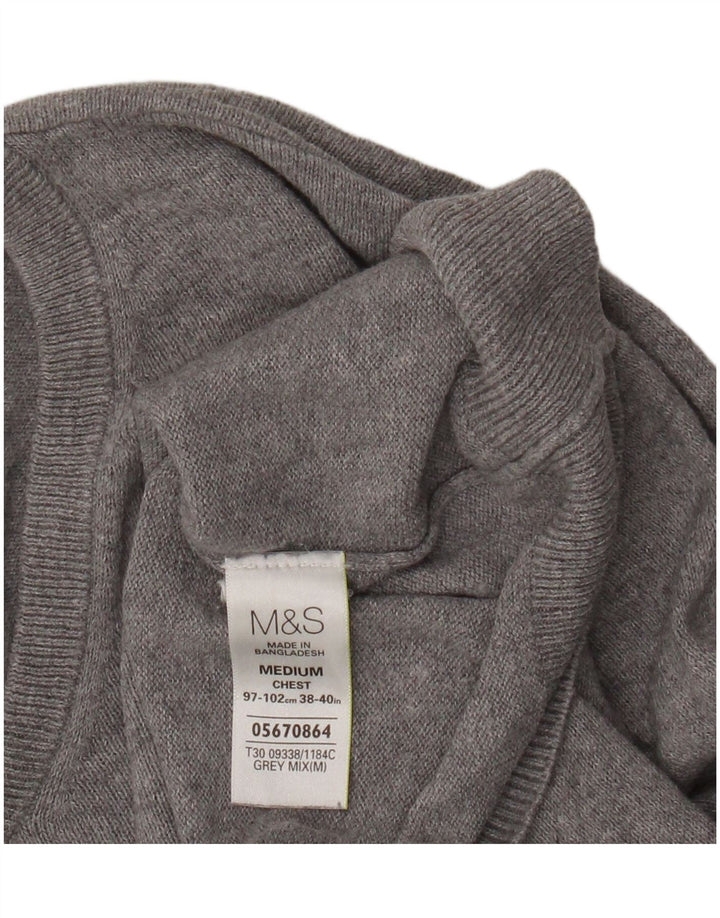 Marks & Spencer Herren-Pullover mit V-Ausschnitt aus mittelgrauer Baumwolle