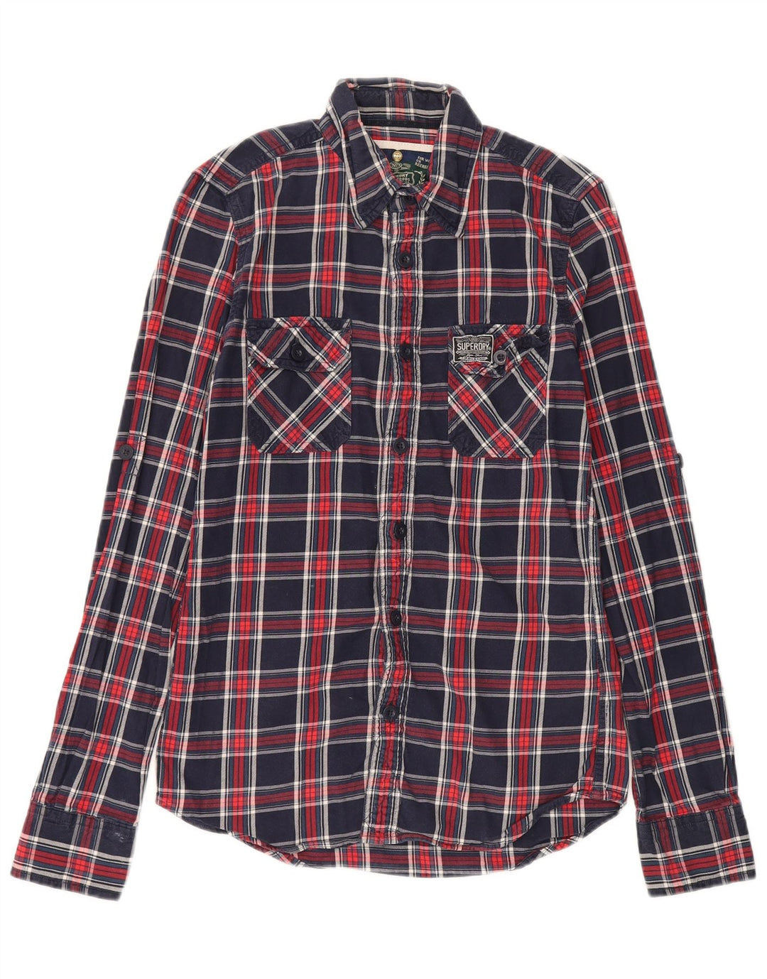 Superdry Herren-Flanellhemd, klein, marineblau, kariert, Baumwolle