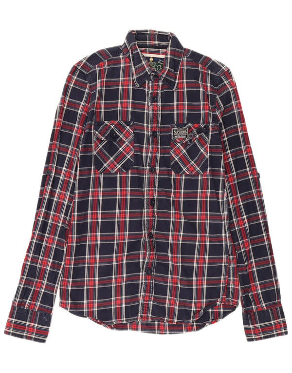 Superdry Herren-Flanellhemd, klein, marineblau, kariert, Baumwolle