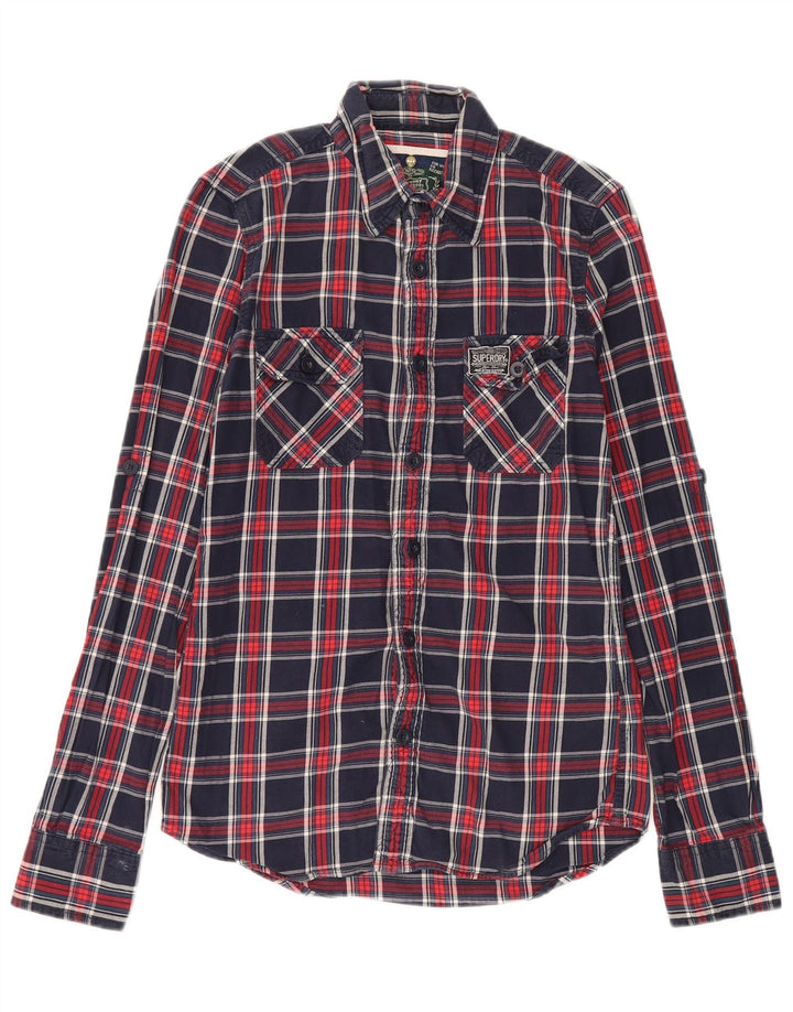Superdry Herren-Flanellhemd, klein, marineblau, kariert, Baumwolle