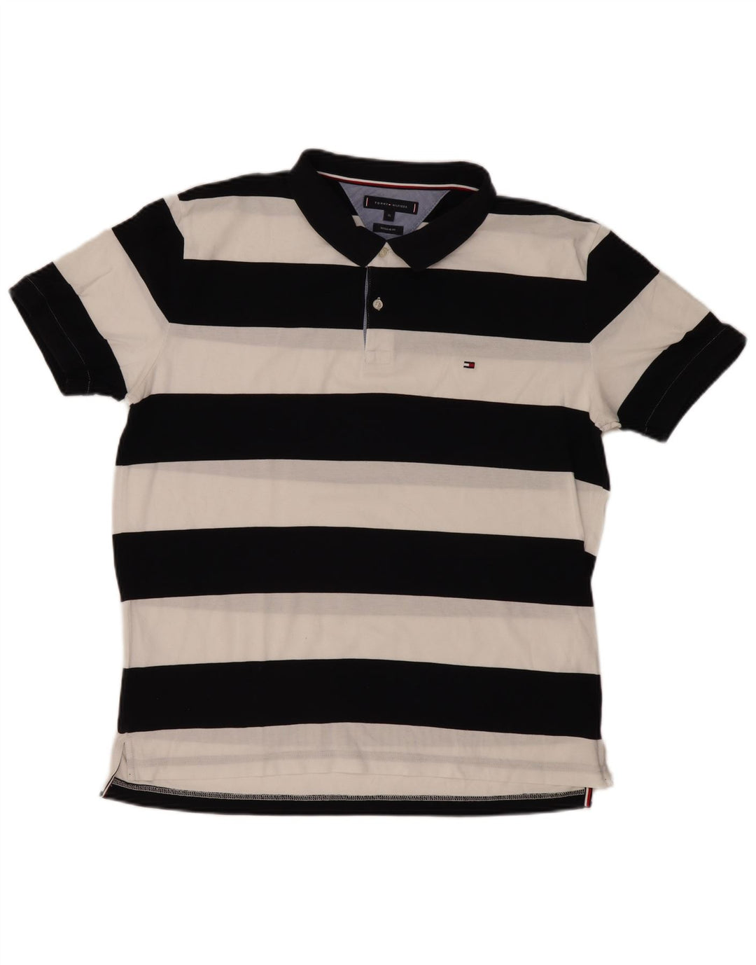 TOMMY HILFIGER Herren Regular Fit Poloshirt XL Schwarz gestreift Baumwolle