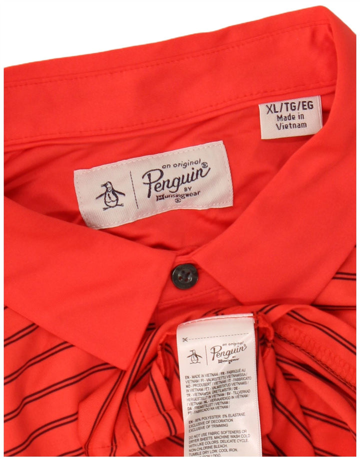 PINGUIN Herren-Poloshirt XL, rot gestreift, Polyester