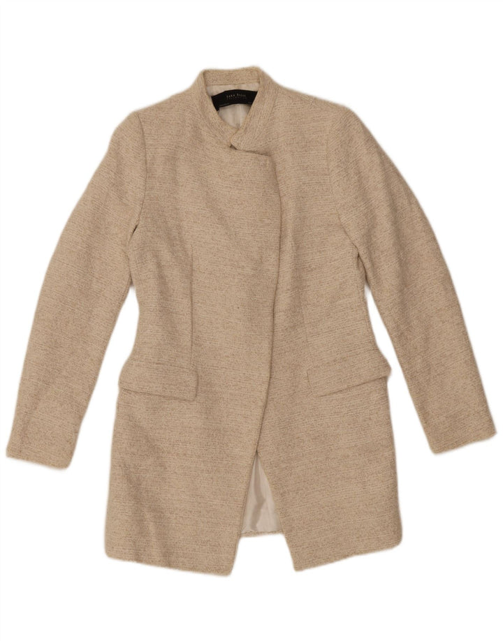 Offene Blazerjacke für Damen von Zara, UK 12, mittelbeige gefleckte Baumwolle