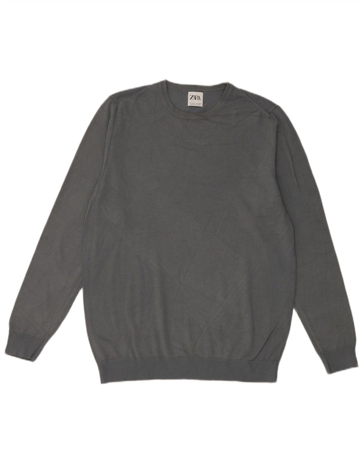 Zara Damen-Pullover mit Rundhalsausschnitt, UK 14, mittelgraue Viskose